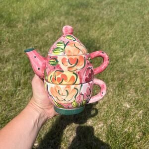 Vintage Bella Casa by Ganz ceramic stackable “tea for one” set
